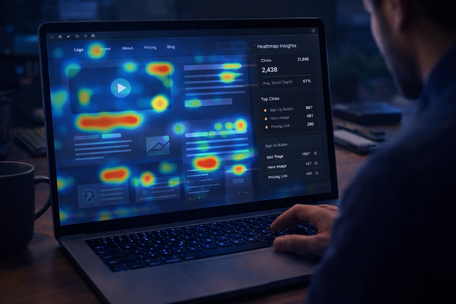 Website heatmap insights showing click data and scroll depth for tracking audit