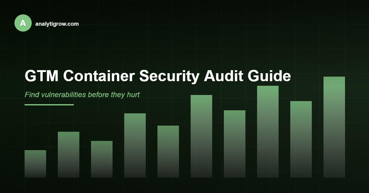 Google Tag Manager admin interface showing container audit checklist and security warning indicators